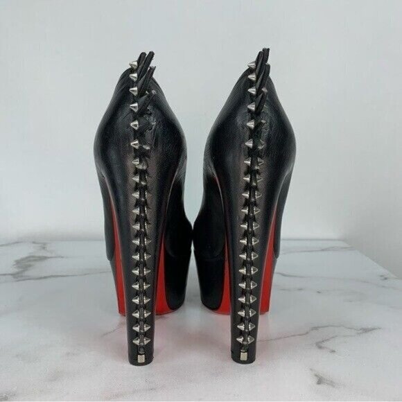 CHRISTIAN LOUBOUTIN Electropump Black Napa Leather Platform Spiked Red Sole Pump - Picture 11 of 16